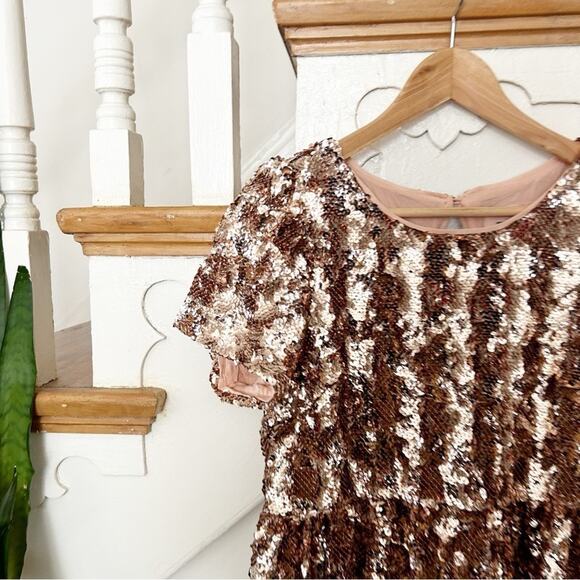 Maeve Anthropologie Bernadette Sequined Short Sleeve Tiered Midi Dress Size XS - Picture 3 of 9